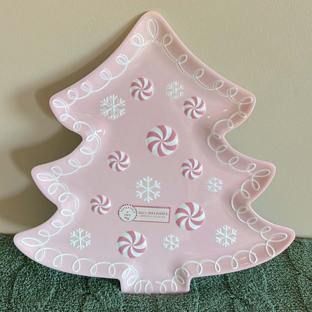 COPY - Peppermint & Pine Serving Platter Pink Christmas Tree 🎄 Peppermint Candy…